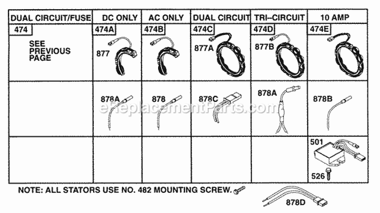 Alternator Chart Diagram and Parts List for 252416-0734-01  Briggs and Stratton Engine
